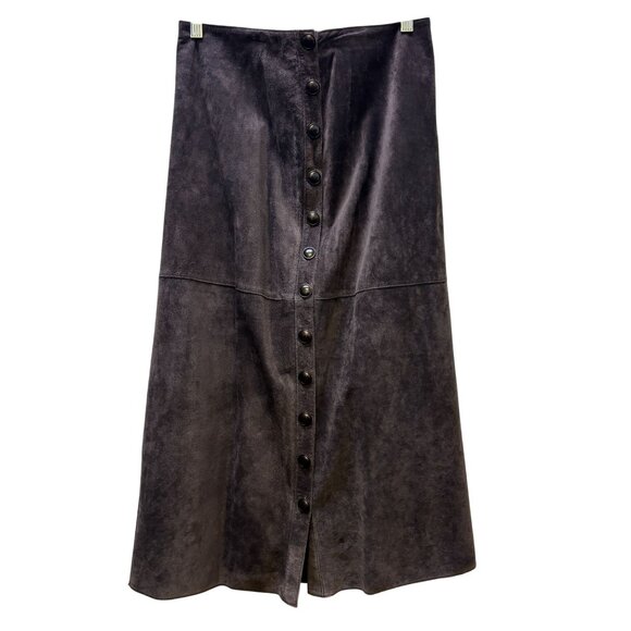 Vintage Worth Brown Leather Button-Front Midi Skirt Size 8 - Picture 5 of 7